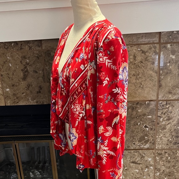Jaase Red and White Floral Top/Jacket size large - Picture 7 of 11